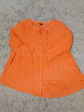 intro. Orange Button-Front Women’s Tie-Neck Blouse